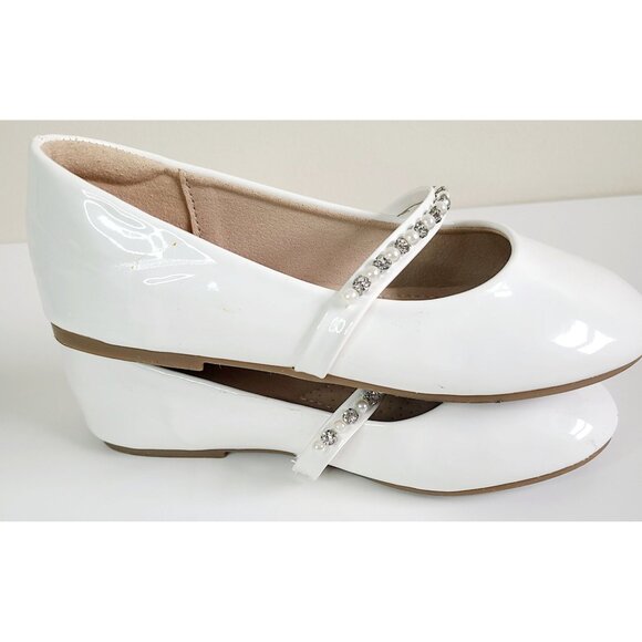 Girls White Patent Leather Ballet Flats Sandalup With Rhinestone Strap Size 1 - Picture 6 of 12